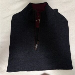 Orvis Men's Black and Burgundy Zip-Up Sweater